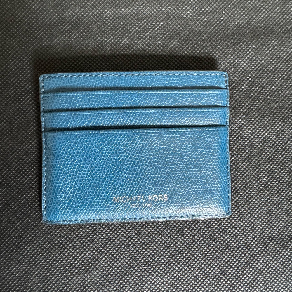 Michael Kors Blue Textured Leather Key Card Holder